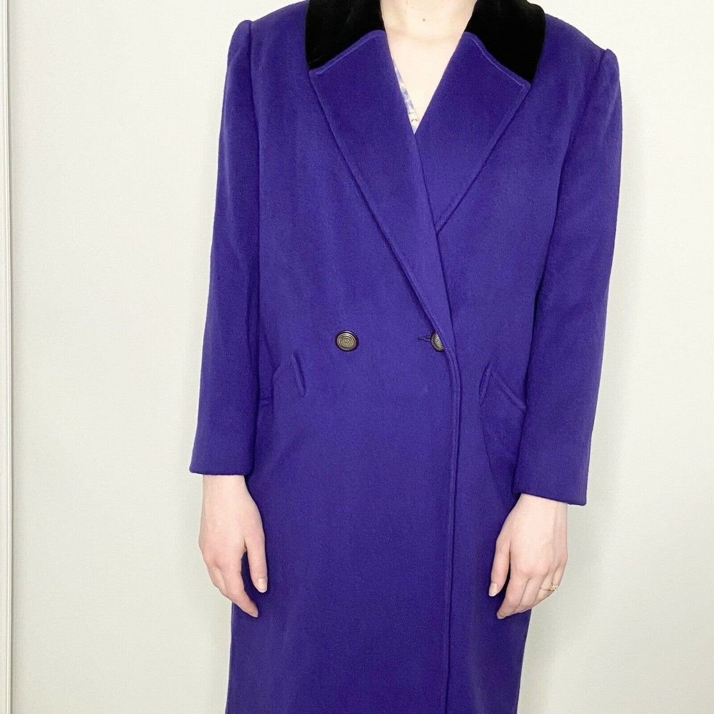 A. SACHS PERLETTE Vintage PURPLE WOOL COAT Chest 46” Black Velvet Collar WOMEN'S